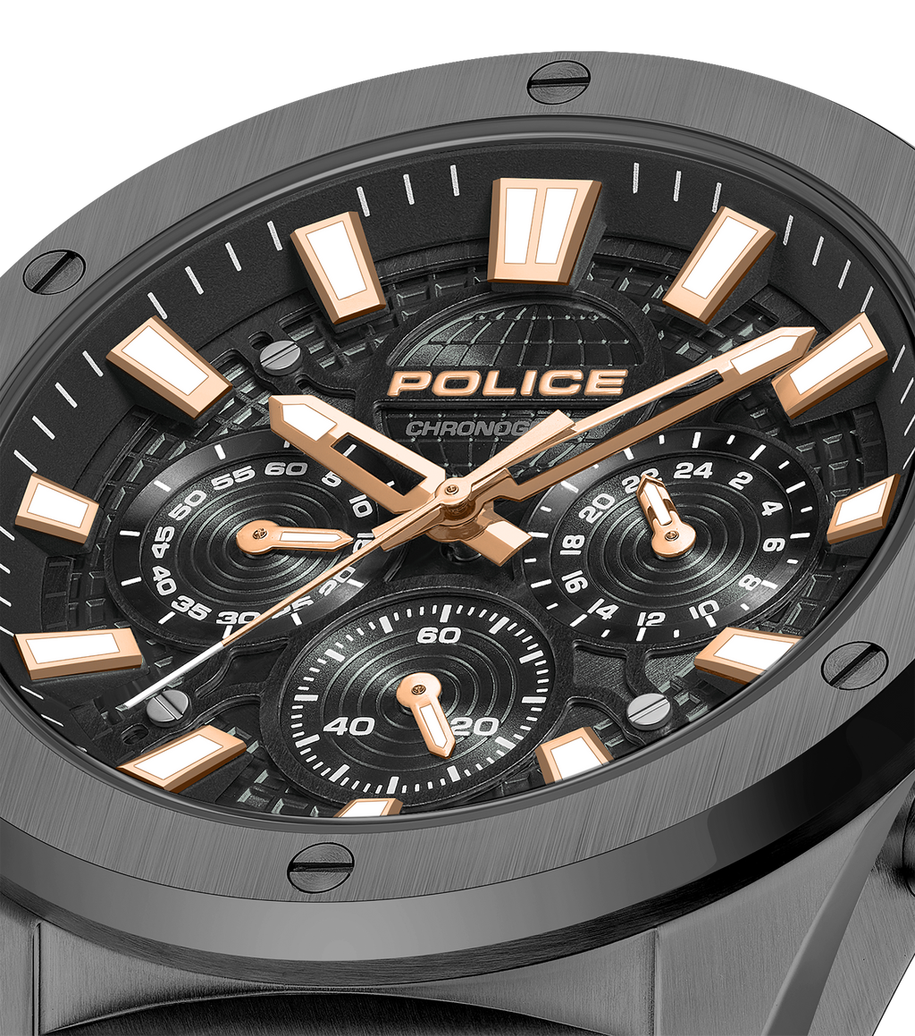 Police Men’s Gunmetal Black Dial Chronograph Bracelet Watch
