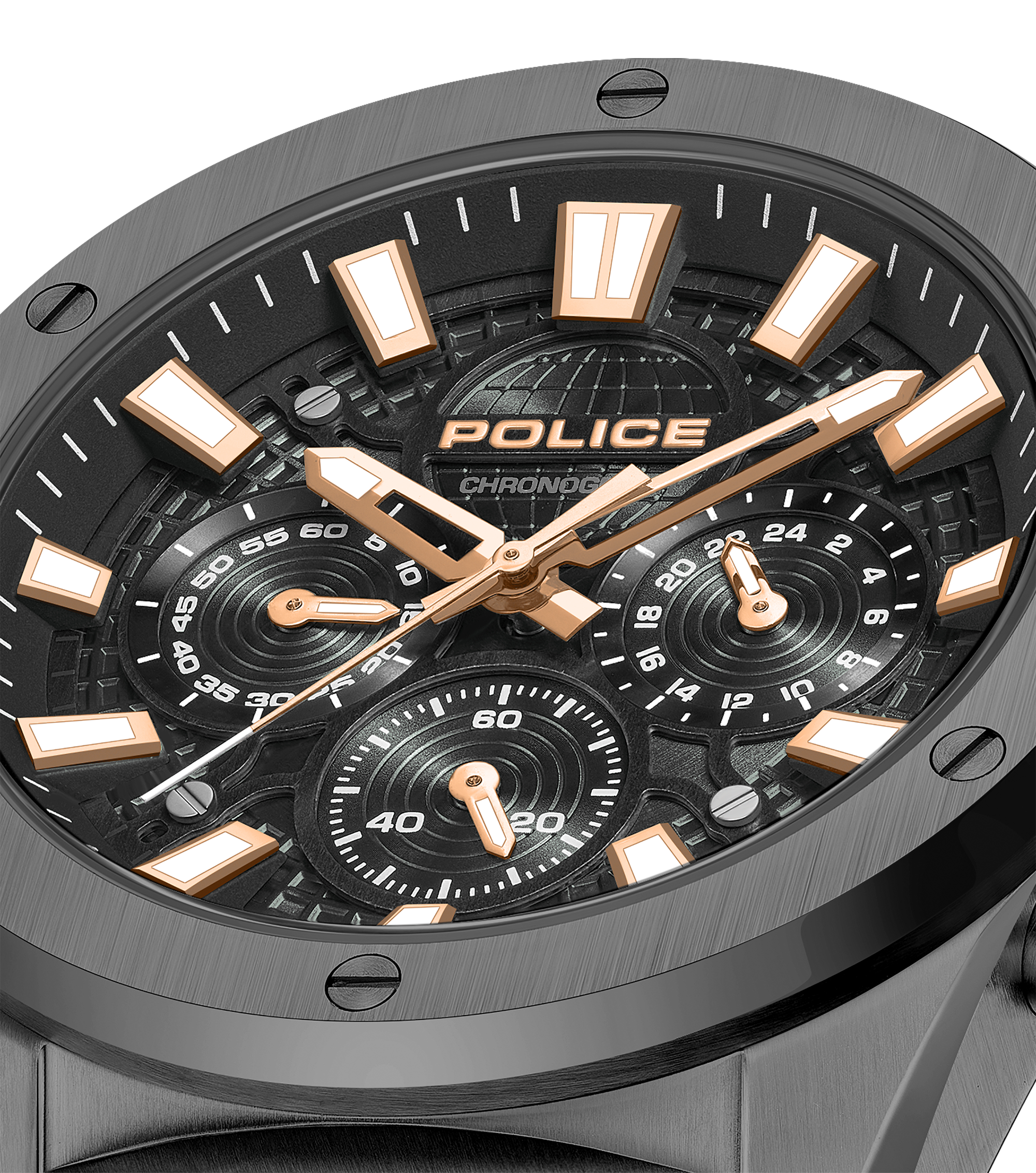 Police Men’s Gunmetal Black Dial Chronograph Bracelet Watch