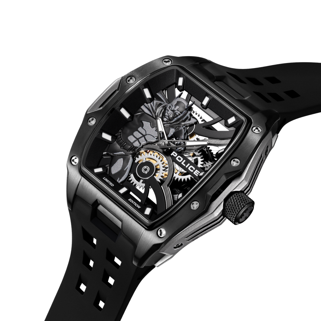 Police Batman Limited Edition Men’s Black Skeleton Dial Silicone Watch