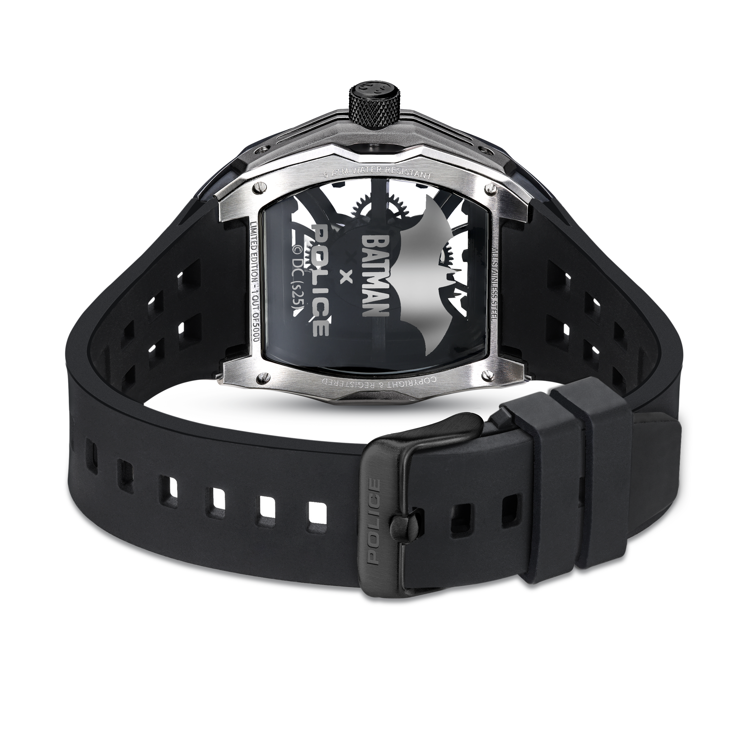 Police Batman Limited Edition Men’s Black Skeleton Dial Silicone Watch