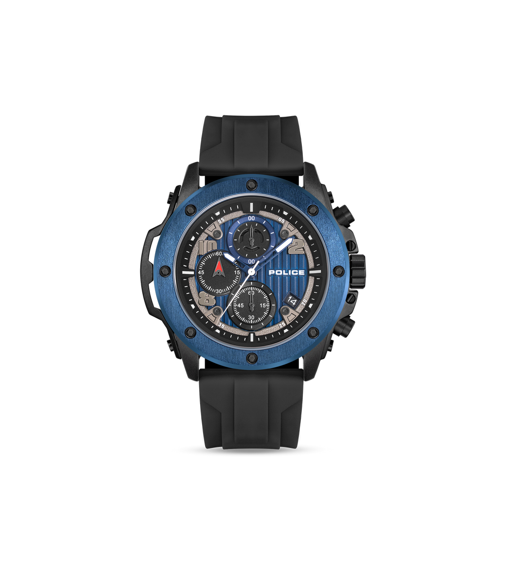 Police Black & Blue Case Watch with Black & Blue Dial and Silicone Strap Set