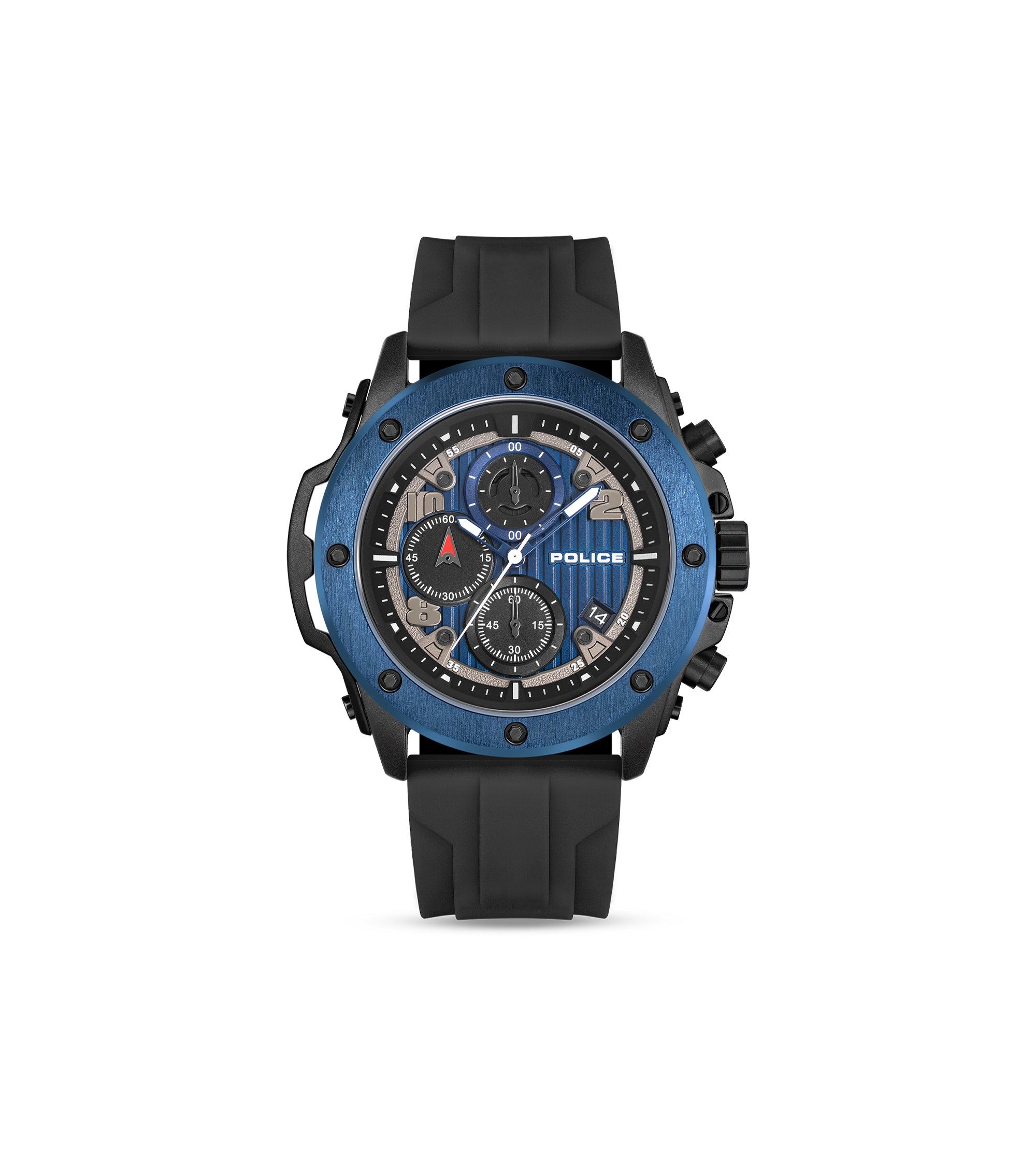 Police Black & Blue Case Watch with Black & Blue Dial and Silicone Strap Set
