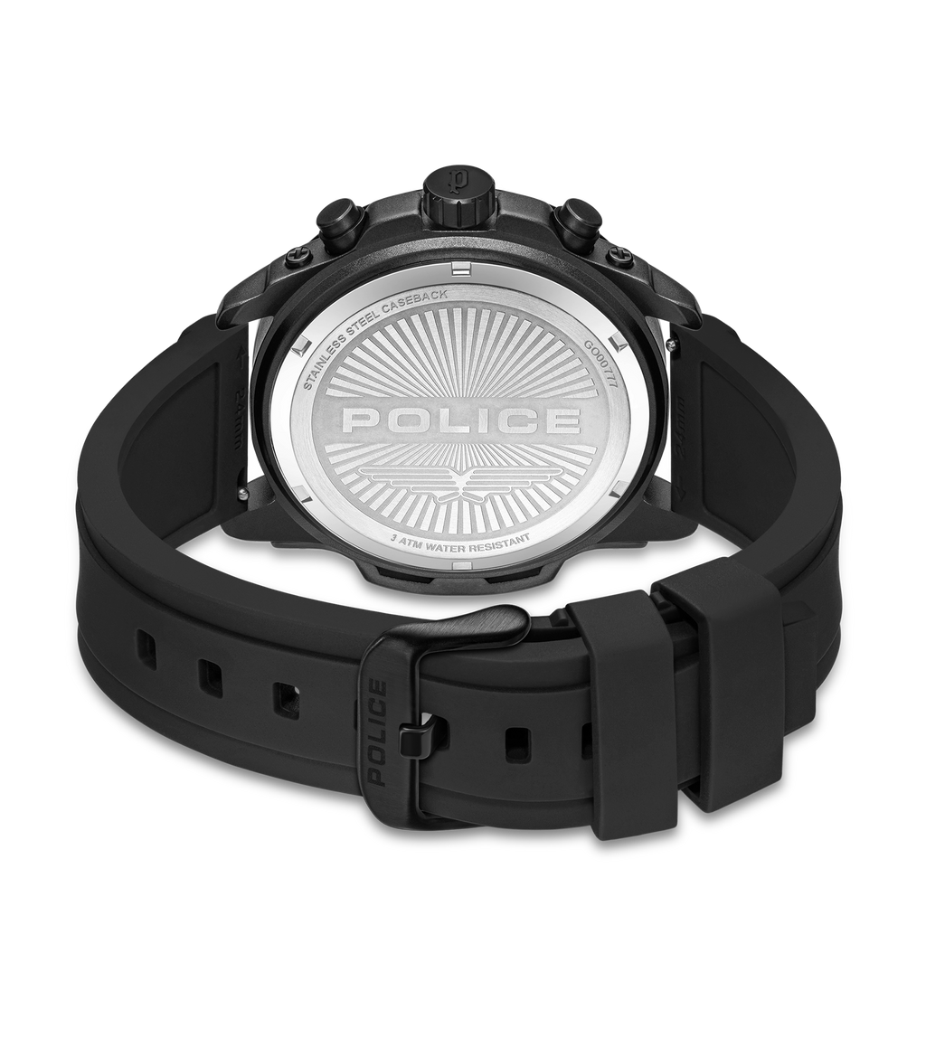 Police Black & Blue Case Watch with Black & Blue Dial and Silicone Strap Set