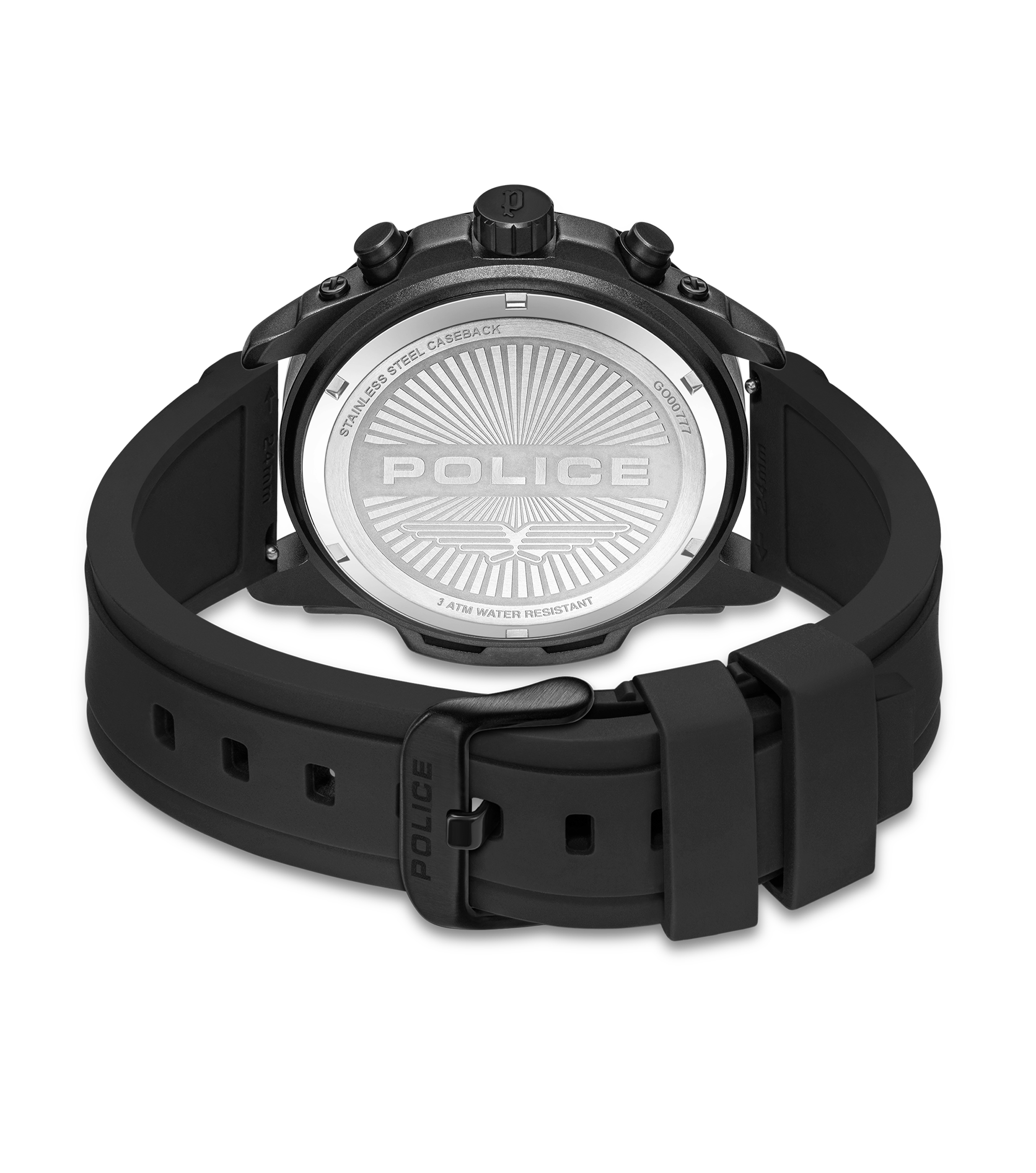 Police Black & Blue Case Watch with Black & Blue Dial and Silicone Strap Set