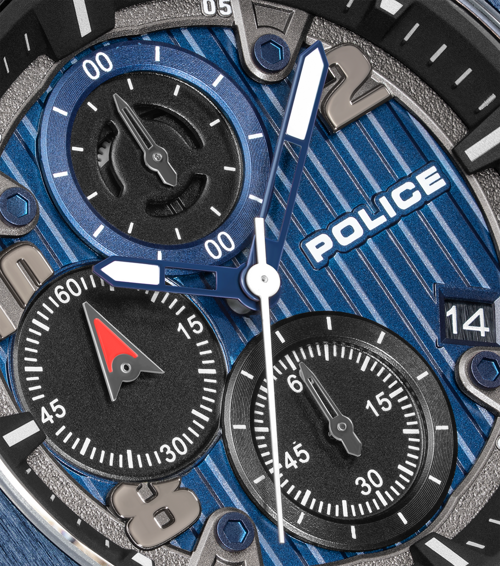 Police Black & Blue Case Watch with Black & Blue Dial and Silicone Strap Set
