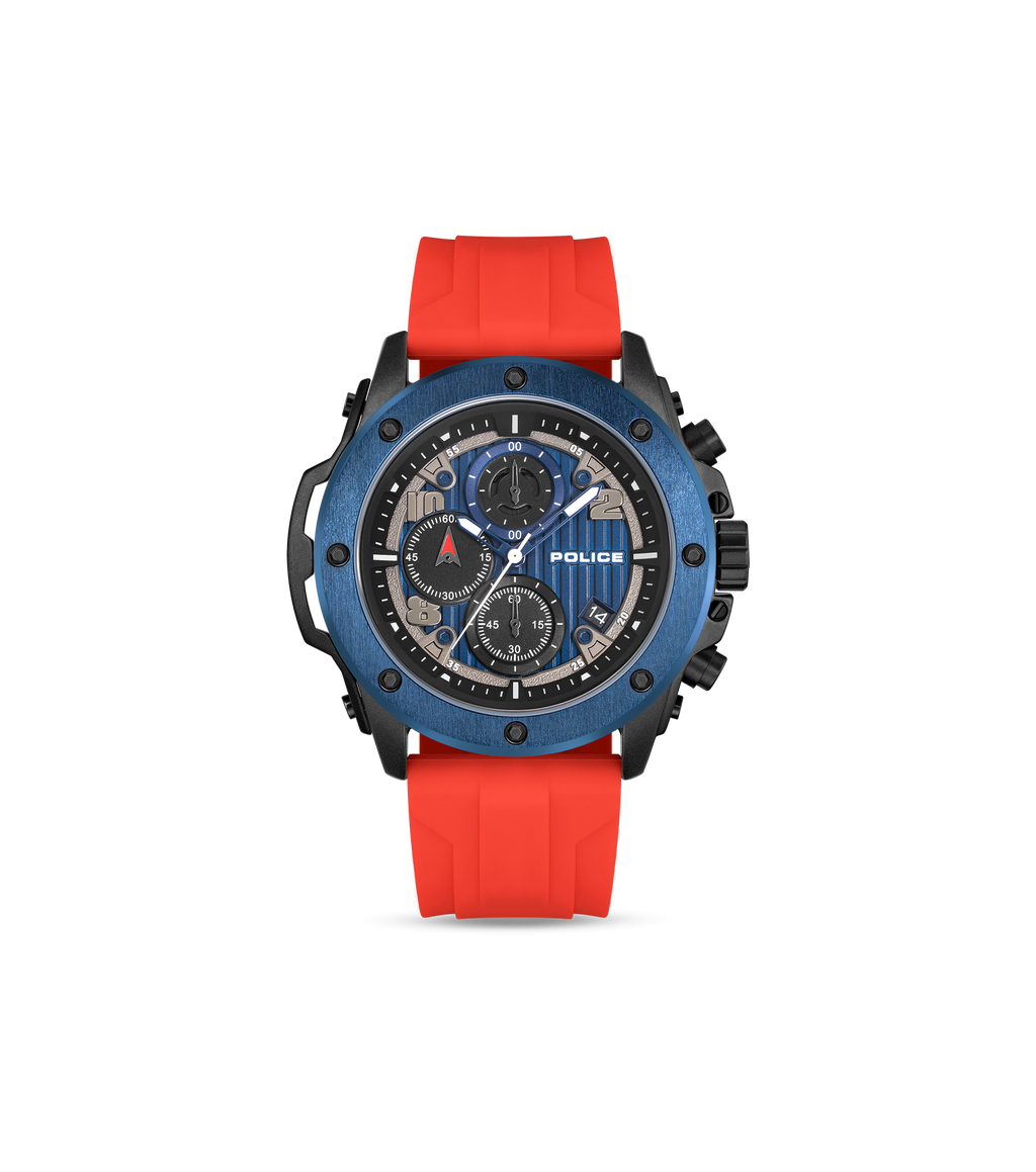 Police Black & Blue Case Watch with Black & Blue Dial and Silicone Strap Set