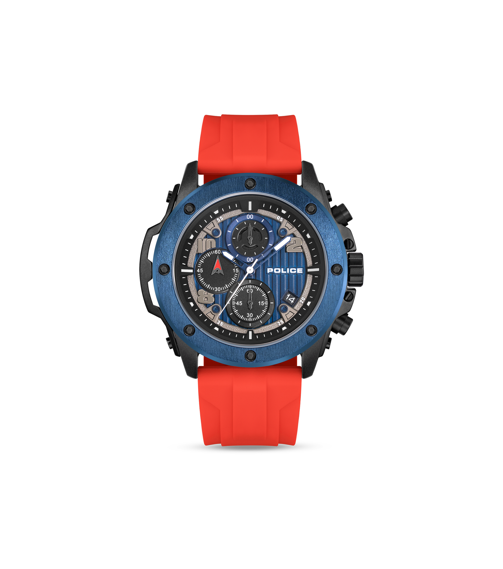 Police Black & Blue Case Watch with Black & Blue Dial and Silicone Strap Set
