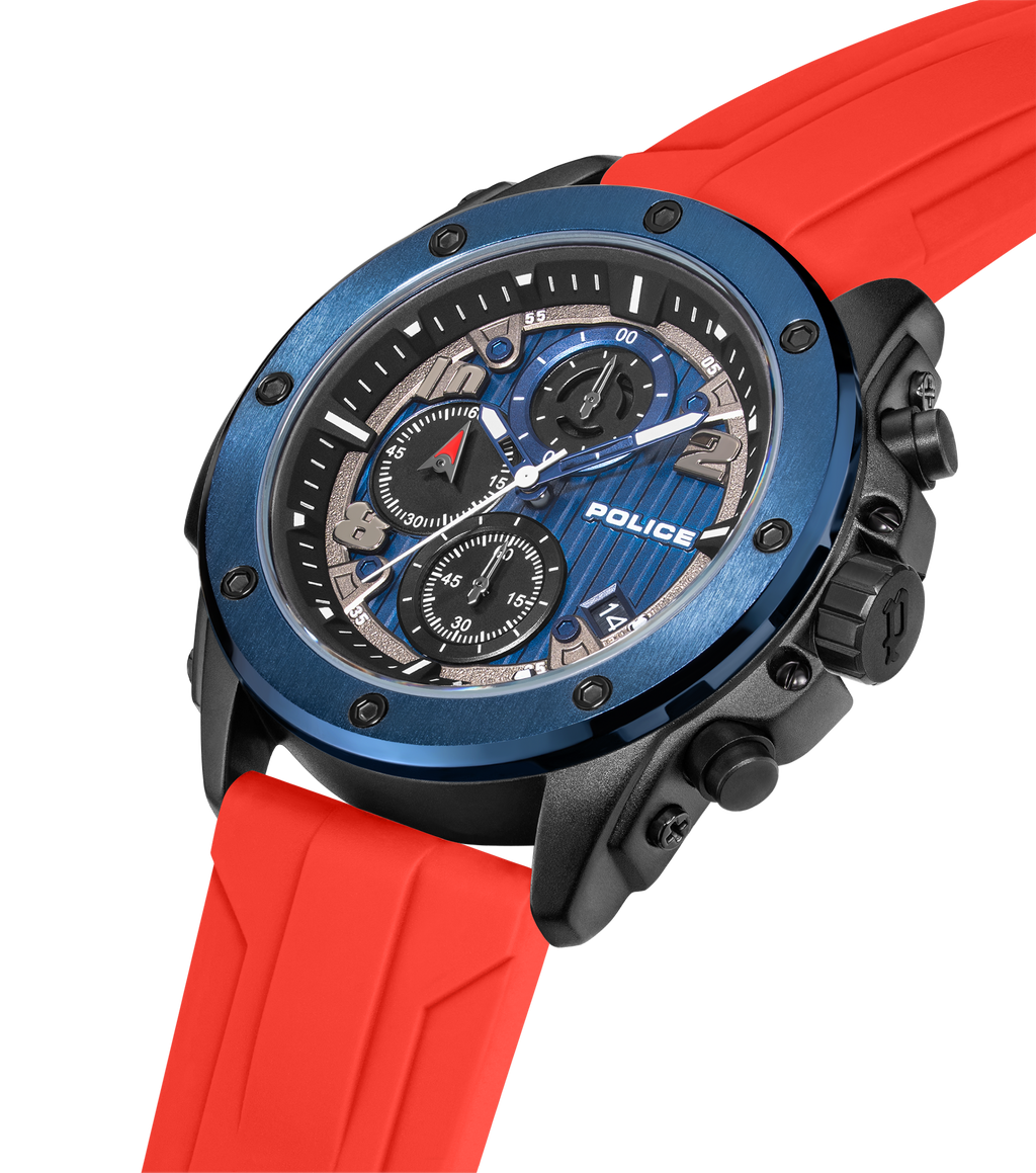 Police Black & Blue Case Watch with Black & Blue Dial and Silicone Strap Set