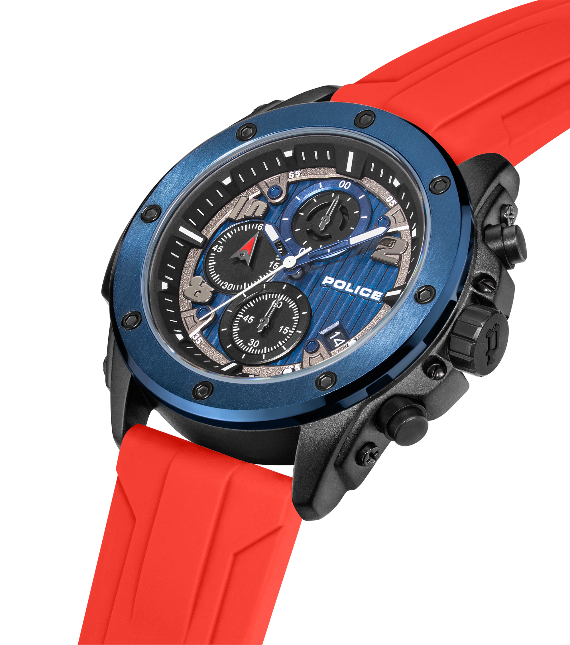 Police Black & Blue Case Watch with Black & Blue Dial and Silicone Strap Set