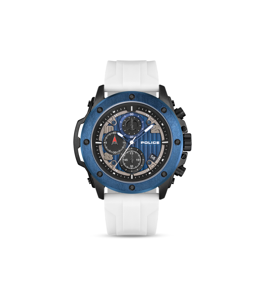 Police Black & Blue Case Watch with Black & Blue Dial and Silicone Strap Set