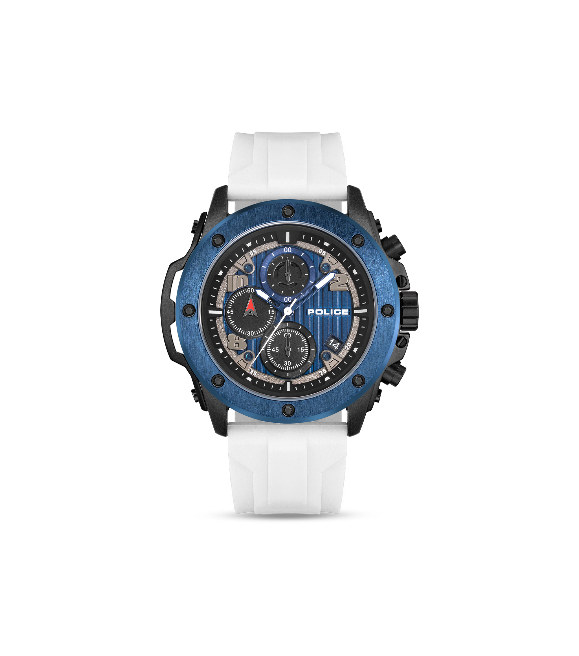 Police Black & Blue Case Watch with Black & Blue Dial and Silicone Strap Set