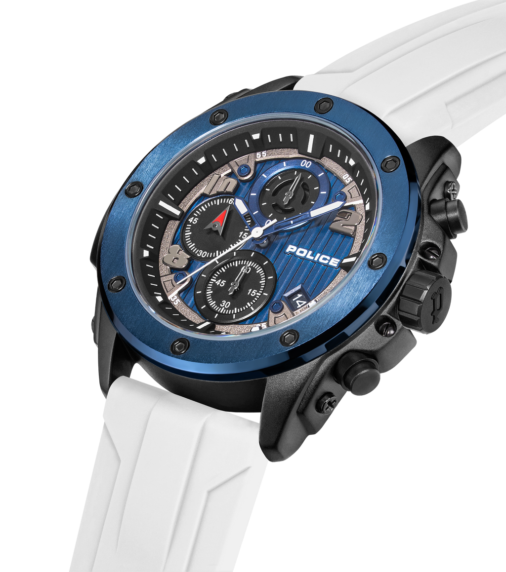 Police Black & Blue Case Watch with Black & Blue Dial and Silicone Strap Set