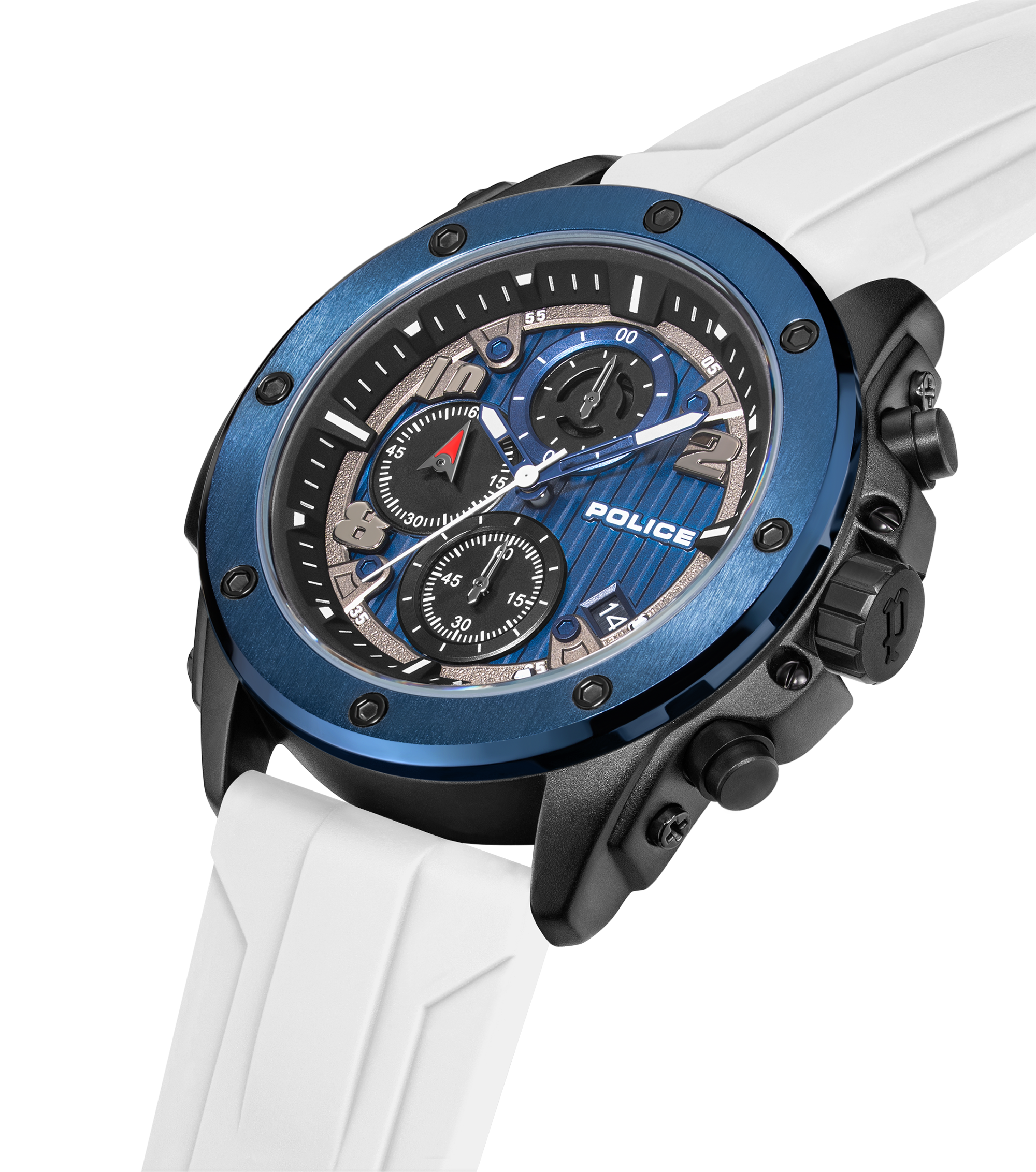 Police Black & Blue Case Watch with Black & Blue Dial and Silicone Strap Set