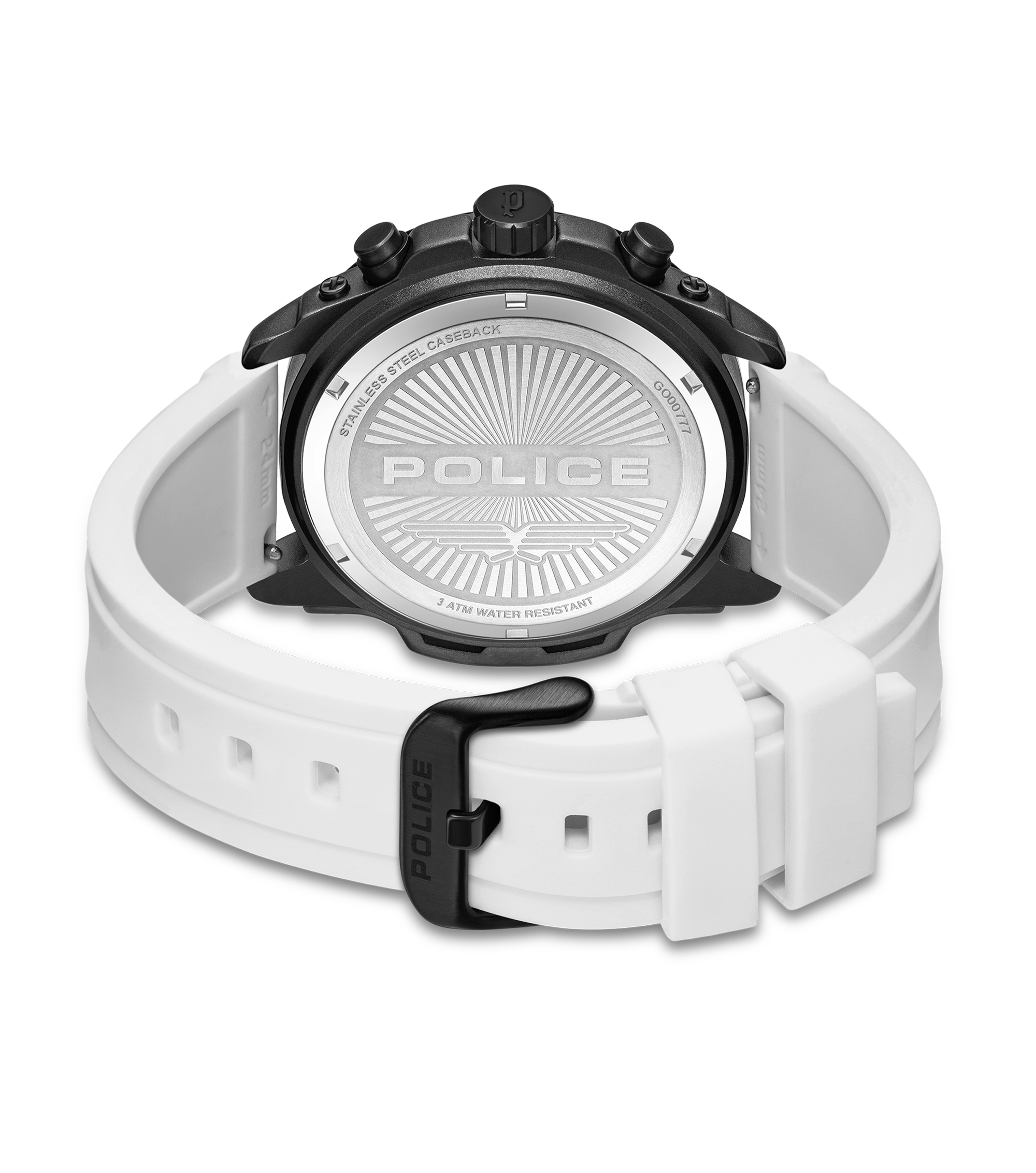 Police Black & Blue Case Watch with Black & Blue Dial and Silicone Strap Set