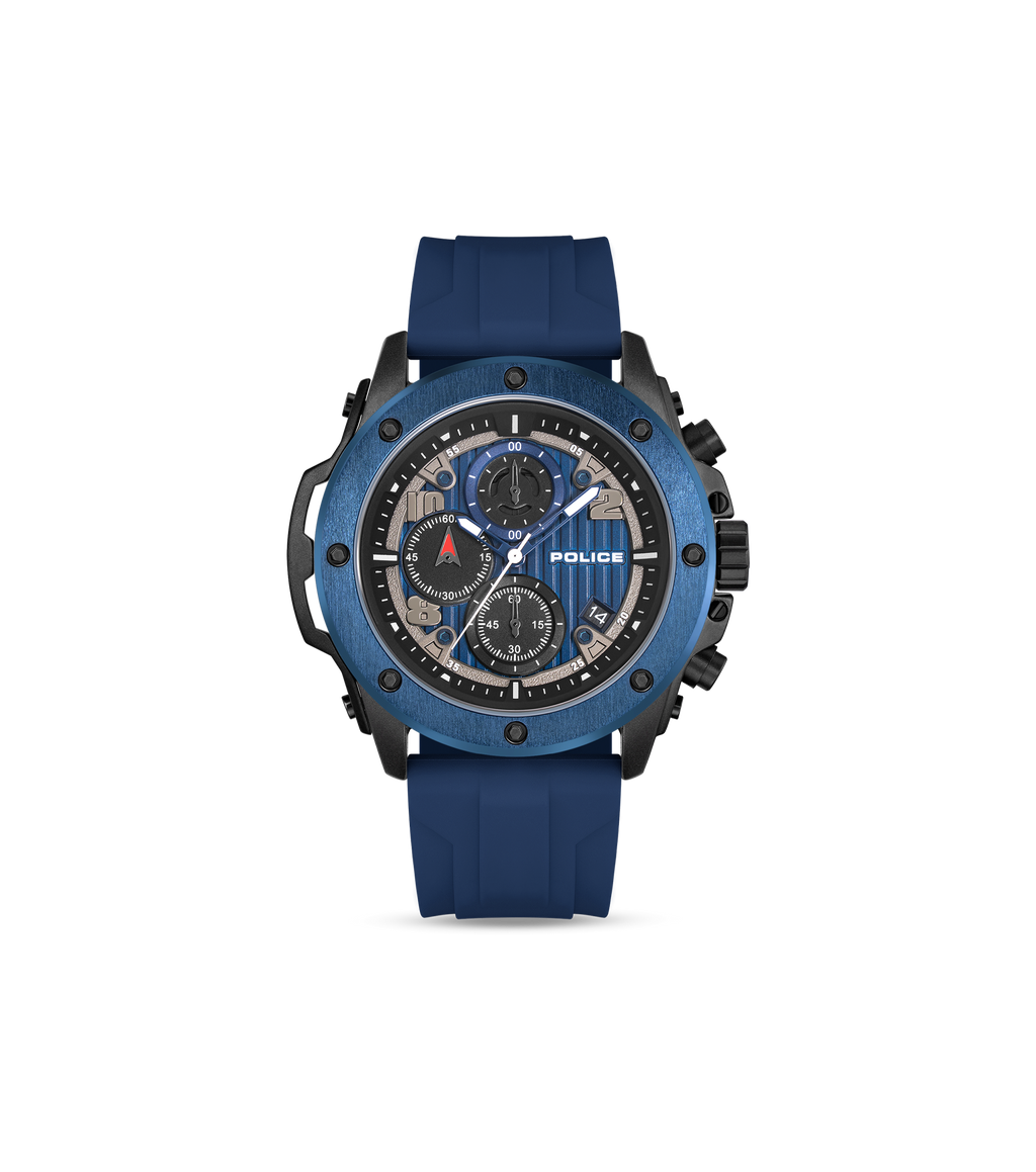 Police Black & Blue Case Watch with Black & Blue Dial and Silicone Strap Set