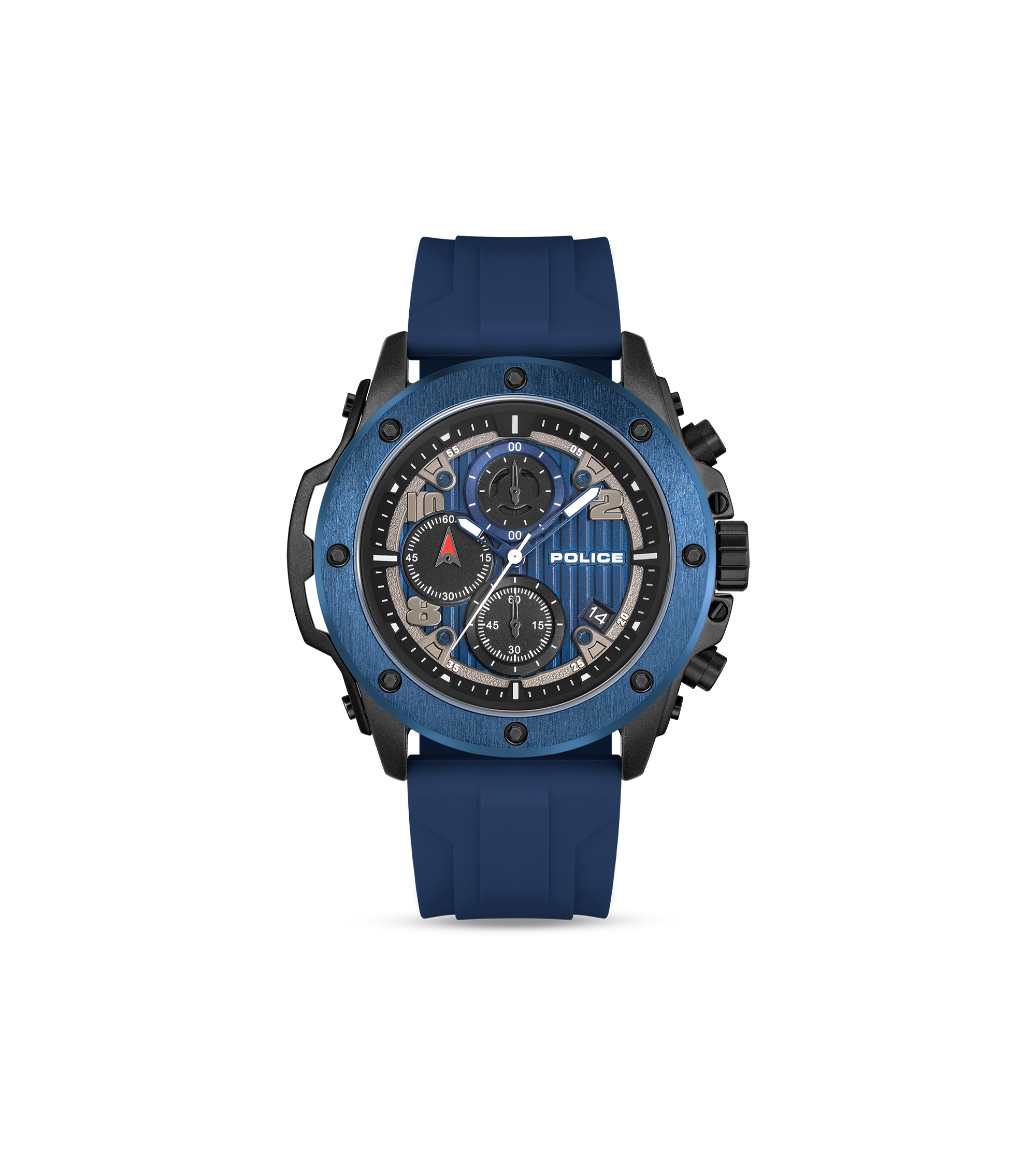 Police Black & Blue Case Watch with Black & Blue Dial and Silicone Strap Set