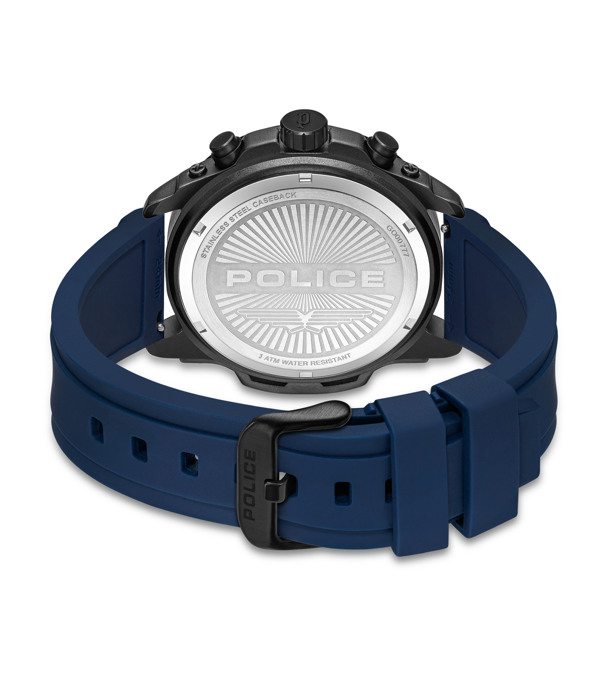 Police Black & Blue Case Watch with Black & Blue Dial and Silicone Strap Set