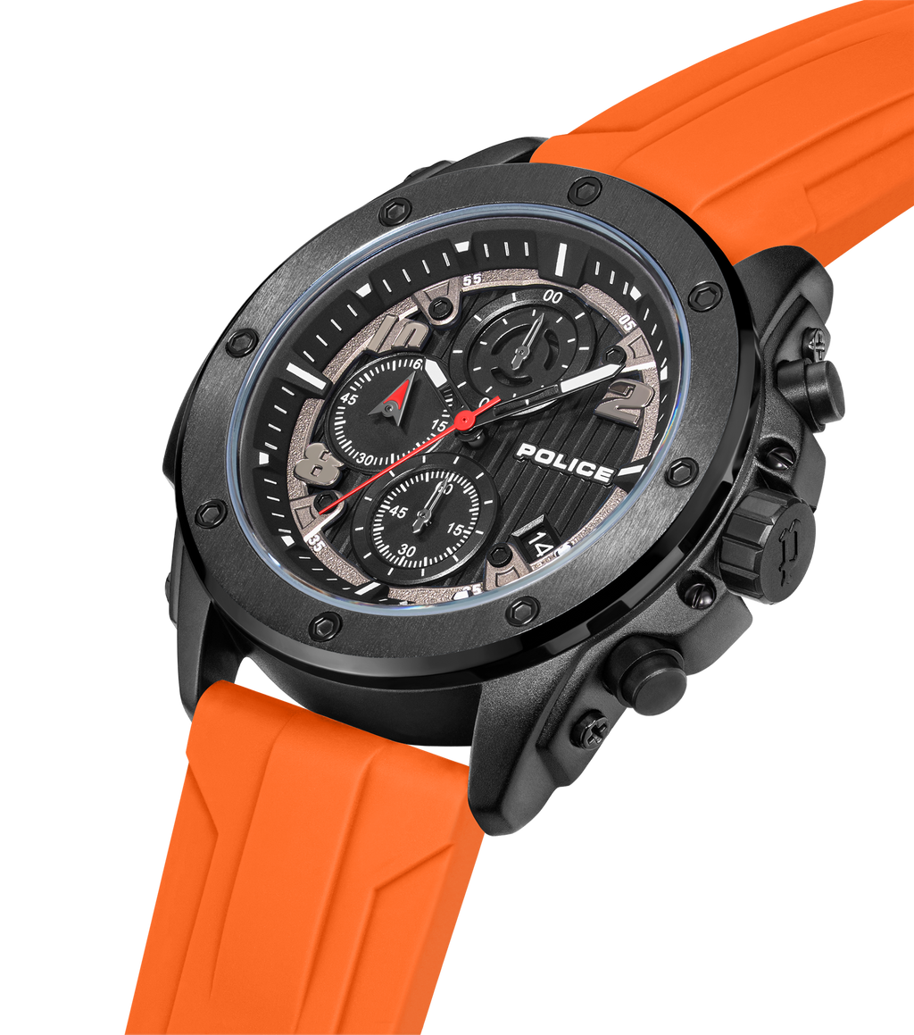 Police Gunmetal & Black Case Watch with Black Dial and Silicone Strap Set