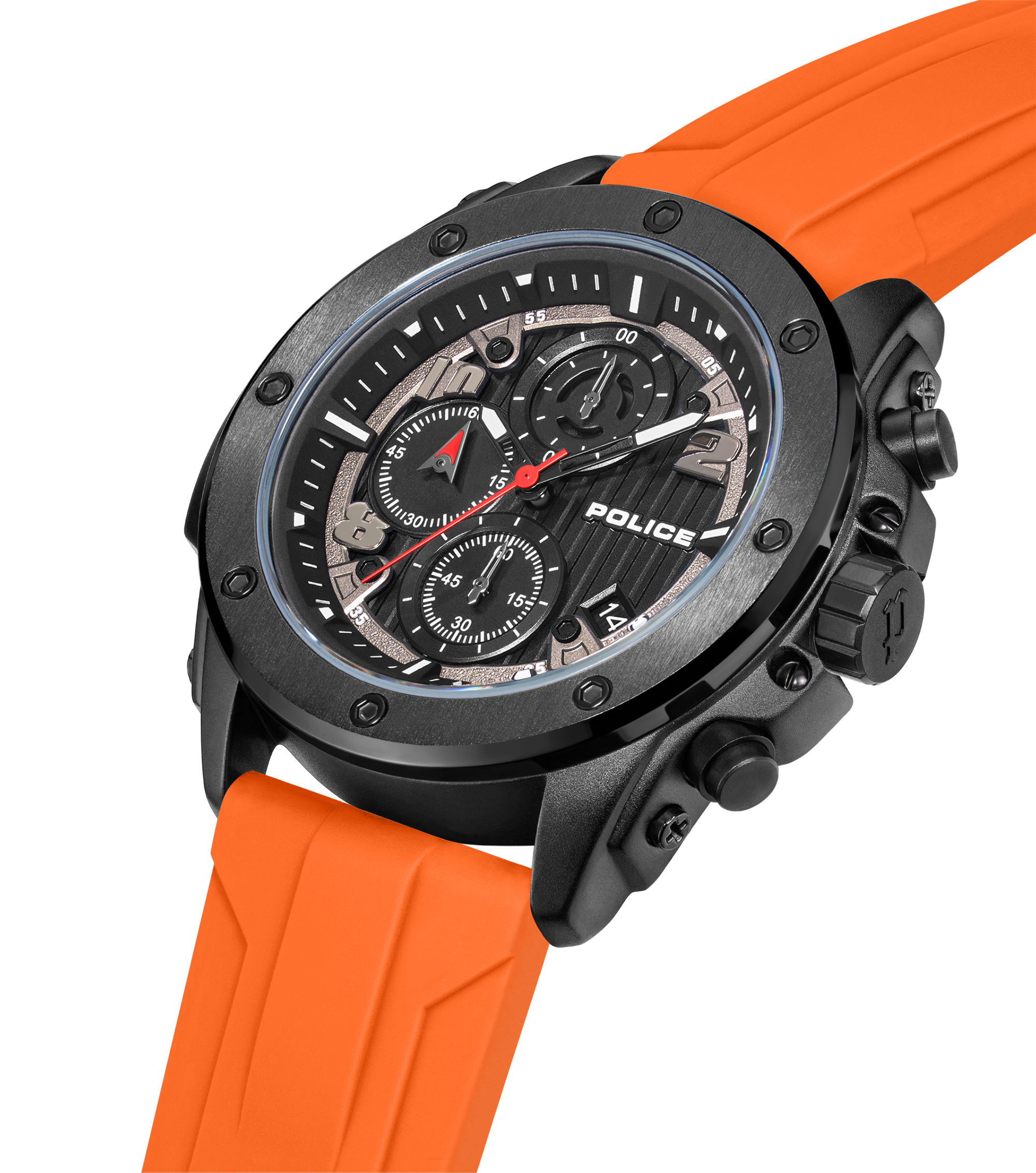 Police Gunmetal & Black Case Watch with Black Dial and Silicone Strap Set