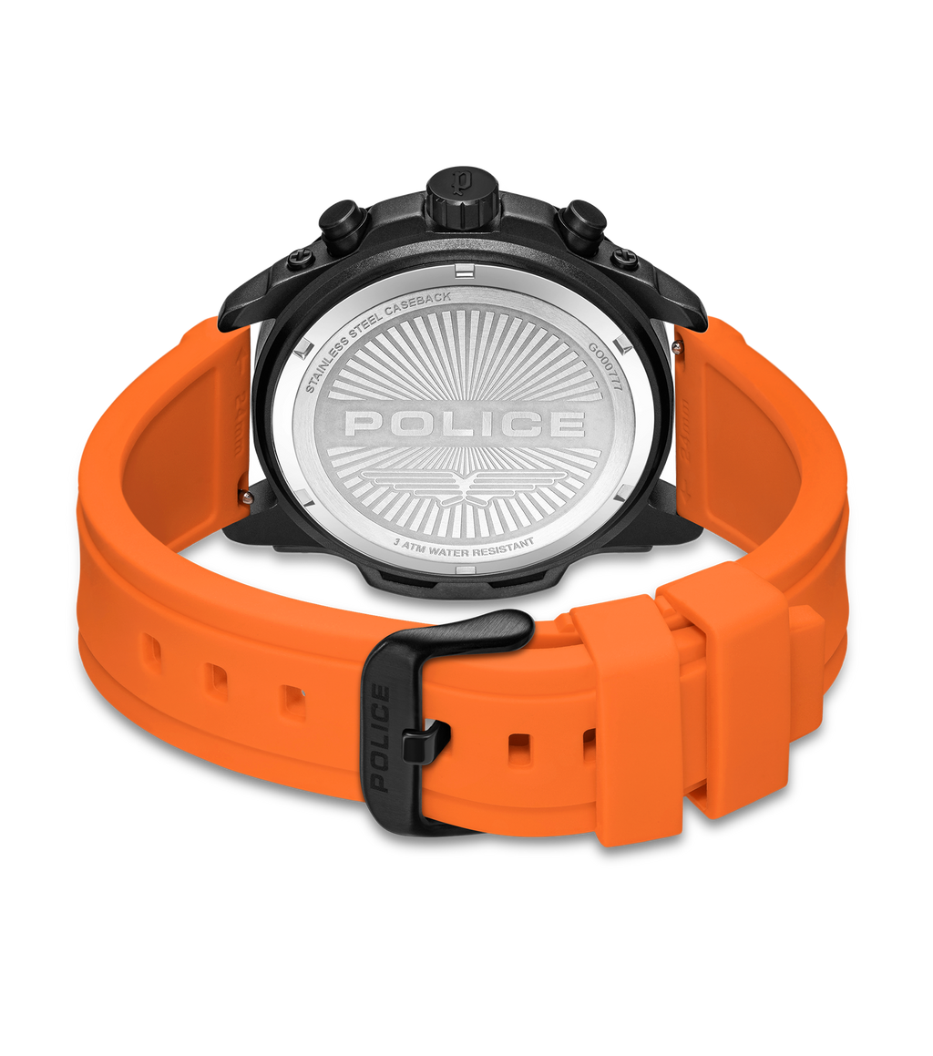 Police Gunmetal & Black Case Watch with Black Dial and Silicone Strap Set