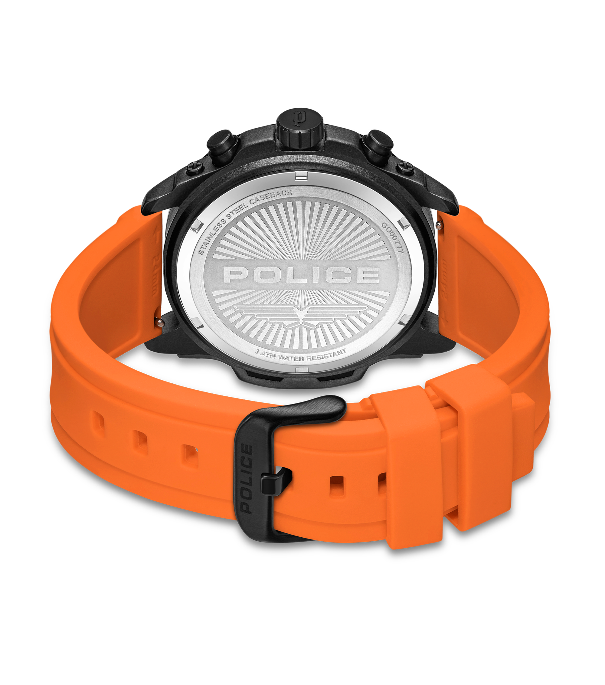 Police Gunmetal & Black Case Watch with Black Dial and Silicone Strap Set