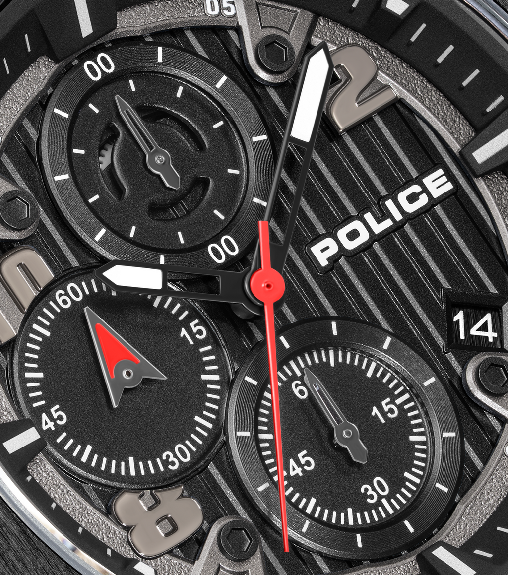 Police Gunmetal & Black Case Watch with Black Dial and Silicone Strap Set