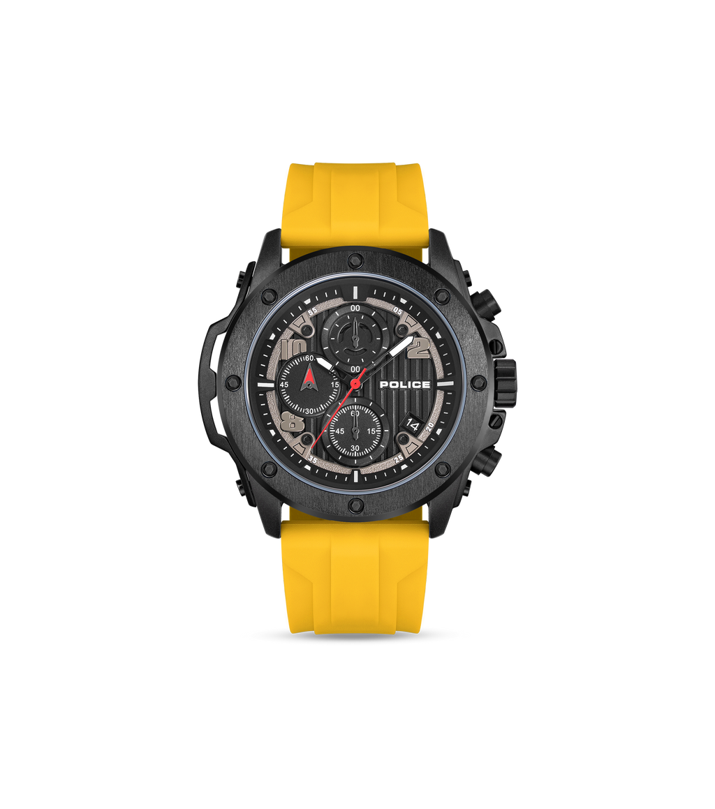 Police Gunmetal & Black Case Watch with Black Dial and Silicone Strap Set