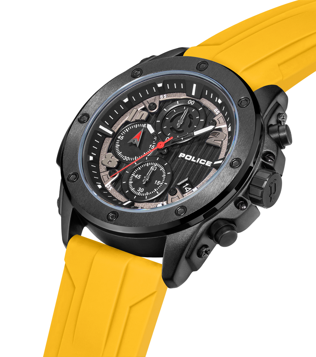 Police Gunmetal & Black Case Watch with Black Dial and Silicone Strap Set