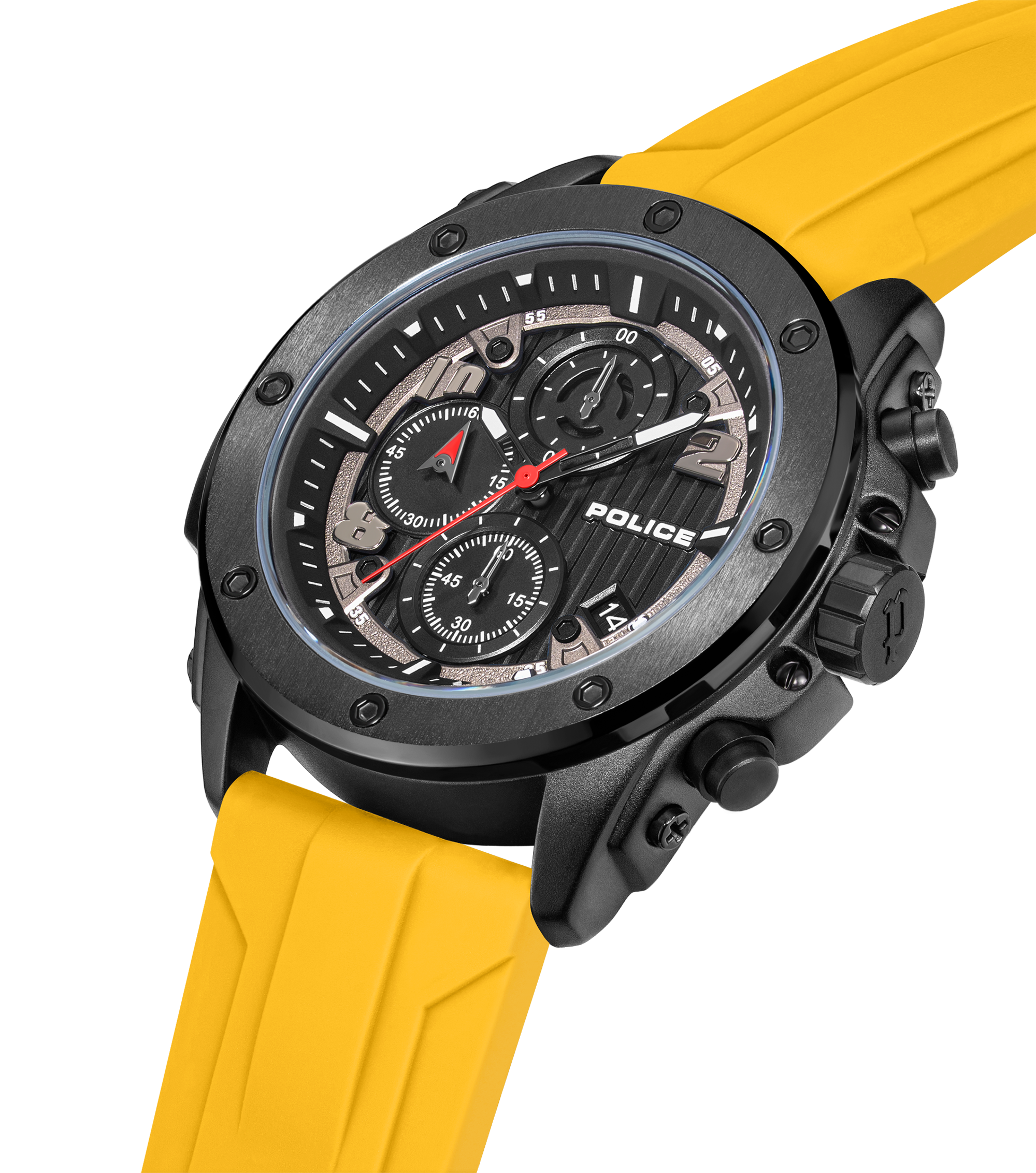 Police Gunmetal & Black Case Watch with Black Dial and Silicone Strap Set