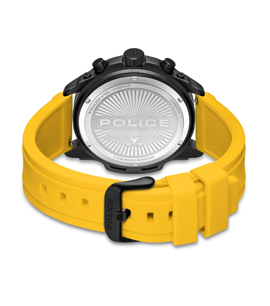 Police Gunmetal & Black Case Watch with Black Dial and Silicone Strap Set