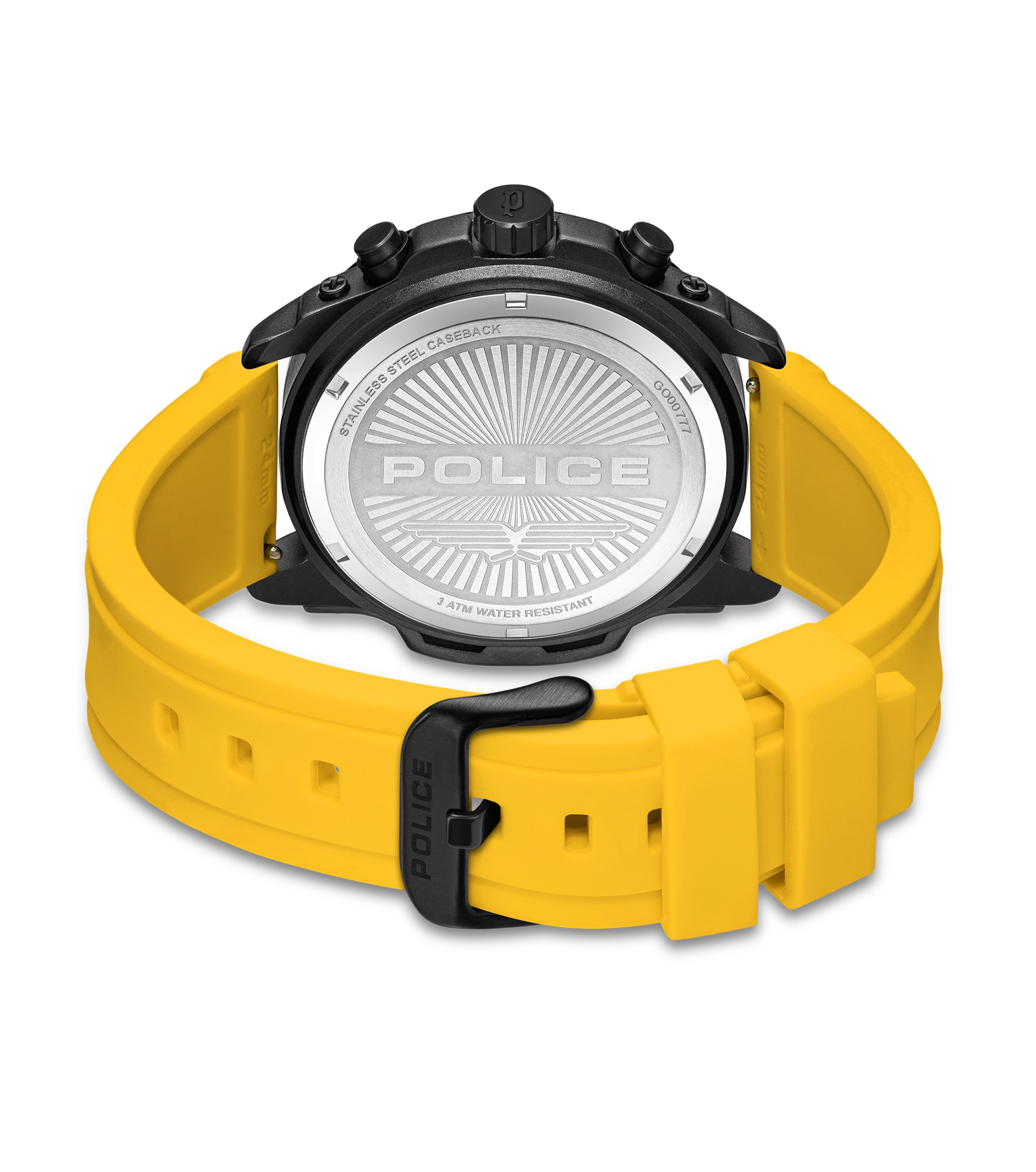 Police Gunmetal & Black Case Watch with Black Dial and Silicone Strap Set