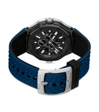 Police Dual Men's IP Black & Silver Case Black & Blue Silicone Strap Watch