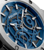 Police Dual Men's IP Black & Silver Case Black & Blue Silicone Strap Watch