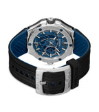 Police Dual Men's IP Black & Silver Case Black & Blue Silicone Strap Watch