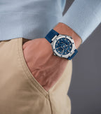 Police Dual Men's IP Black & Silver Case Black & Blue Silicone Strap Watch