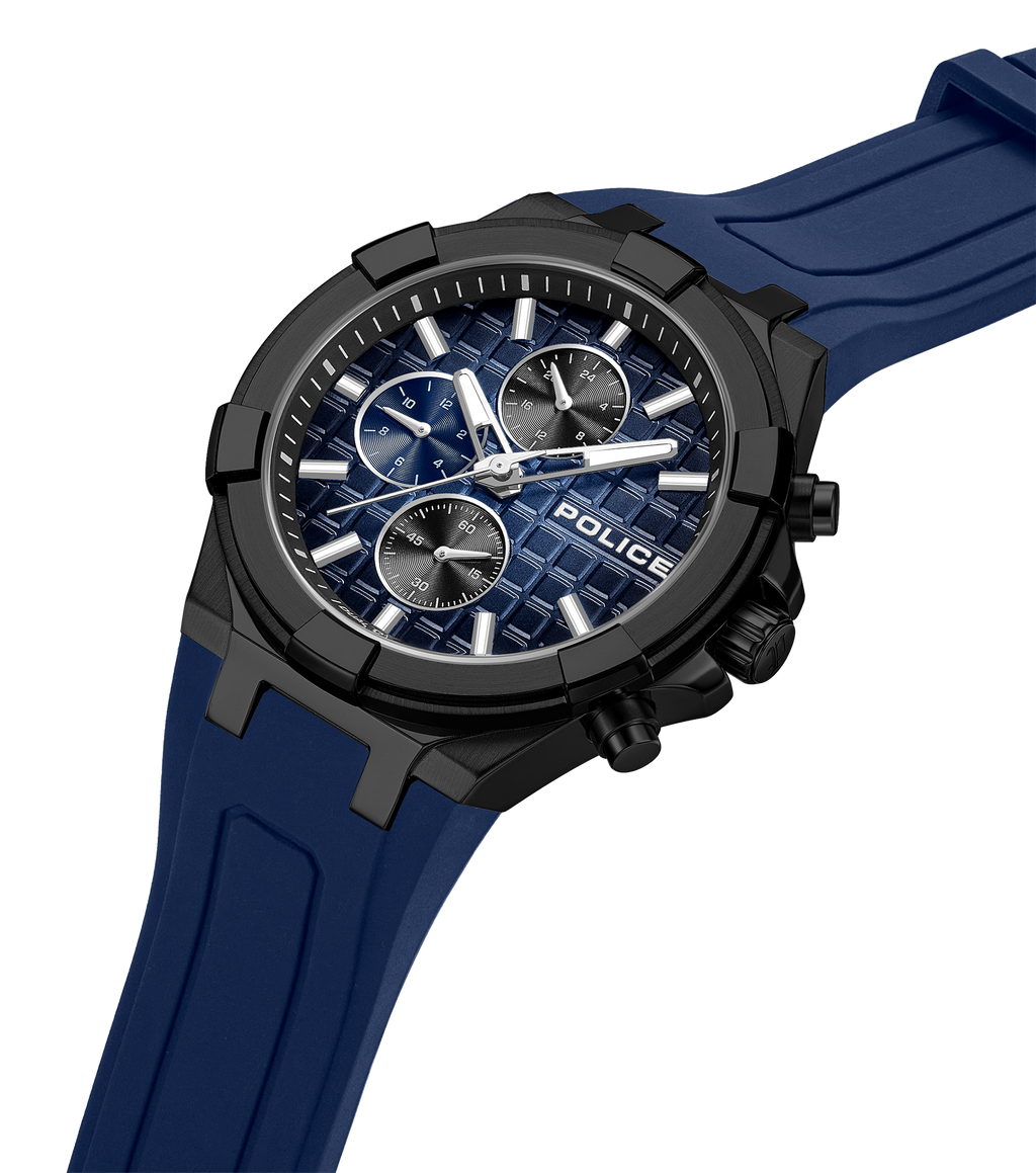 Police Case, Black To Blue Dial, Blue Silicon watch