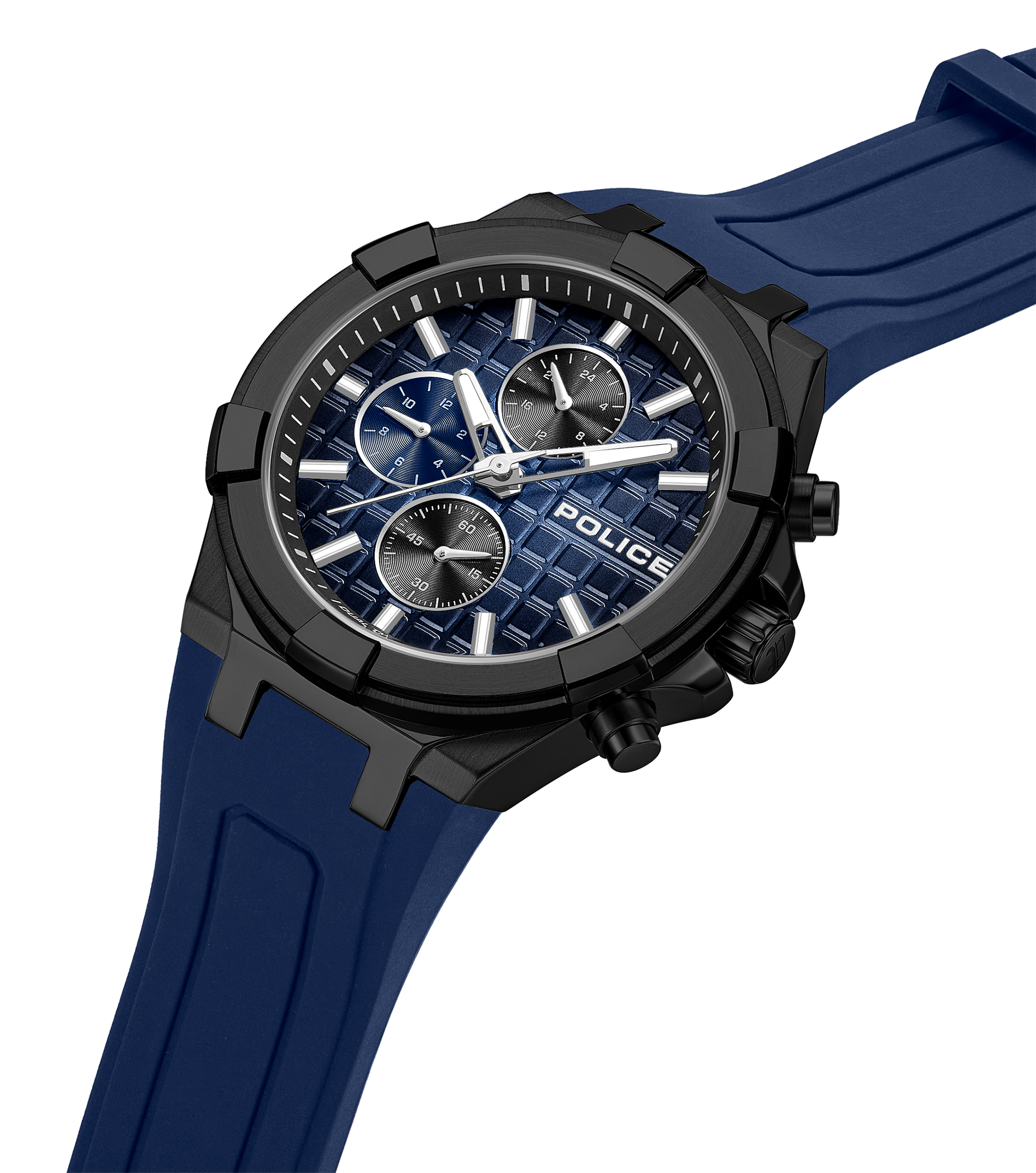 Police Case, Black To Blue Dial, Blue Silicon watch