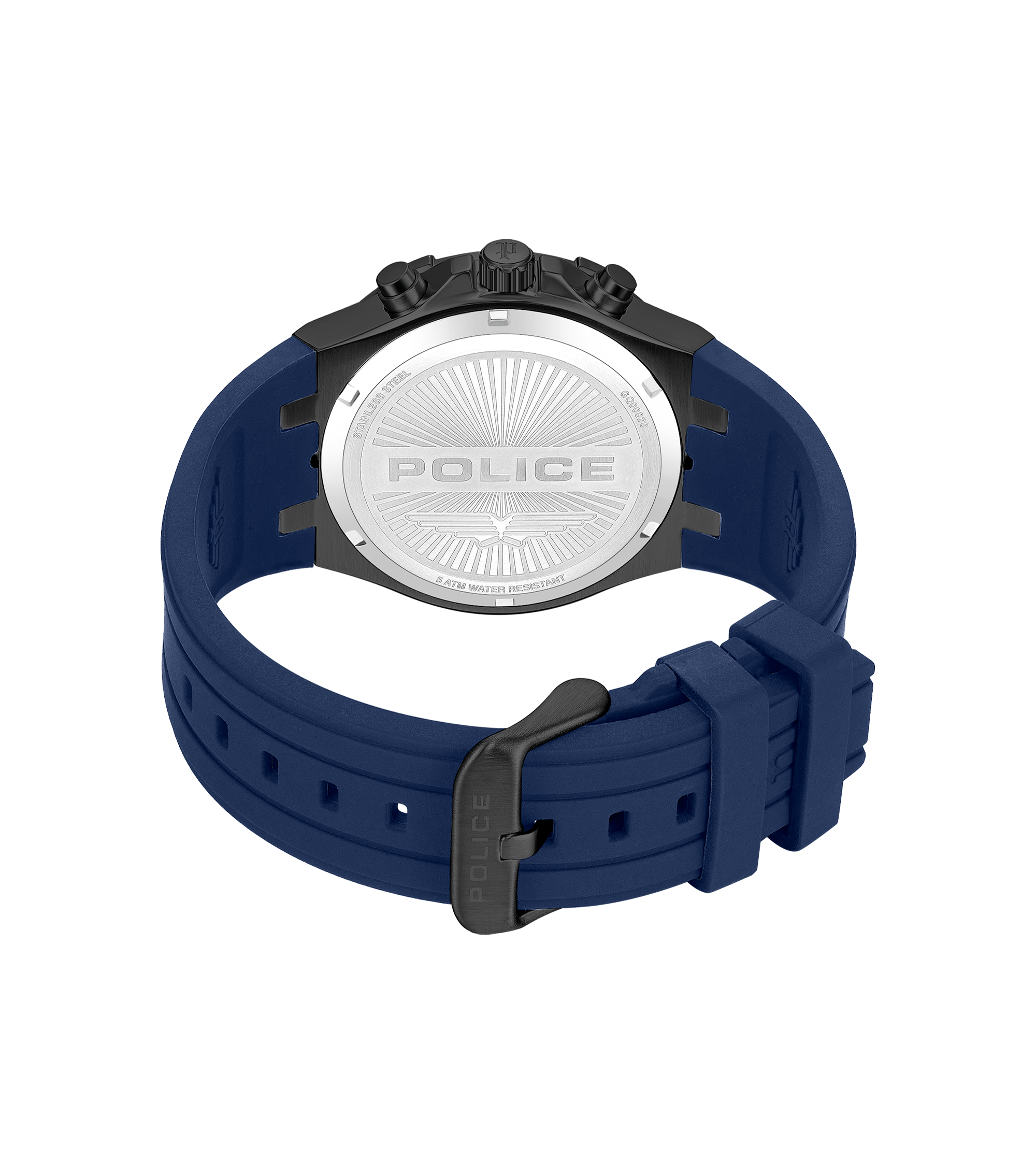 Police Case, Black To Blue Dial, Blue Silicon watch
