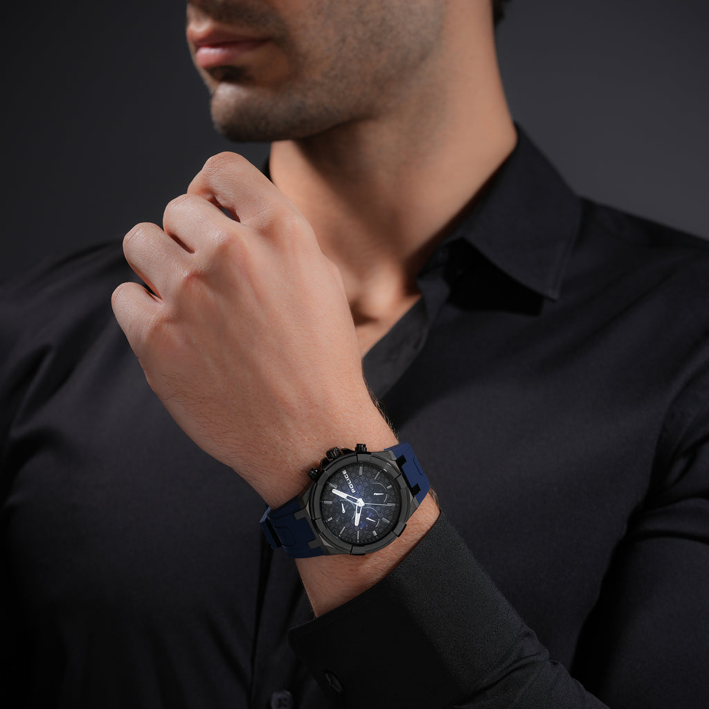 Police Case, Black To Blue Dial, Blue Silicon watch