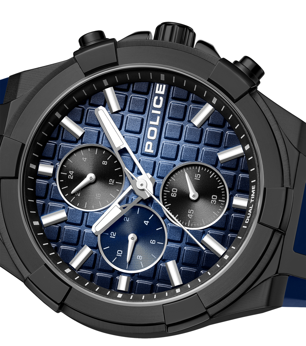 Police Case, Black To Blue Dial, Blue Silicon watch