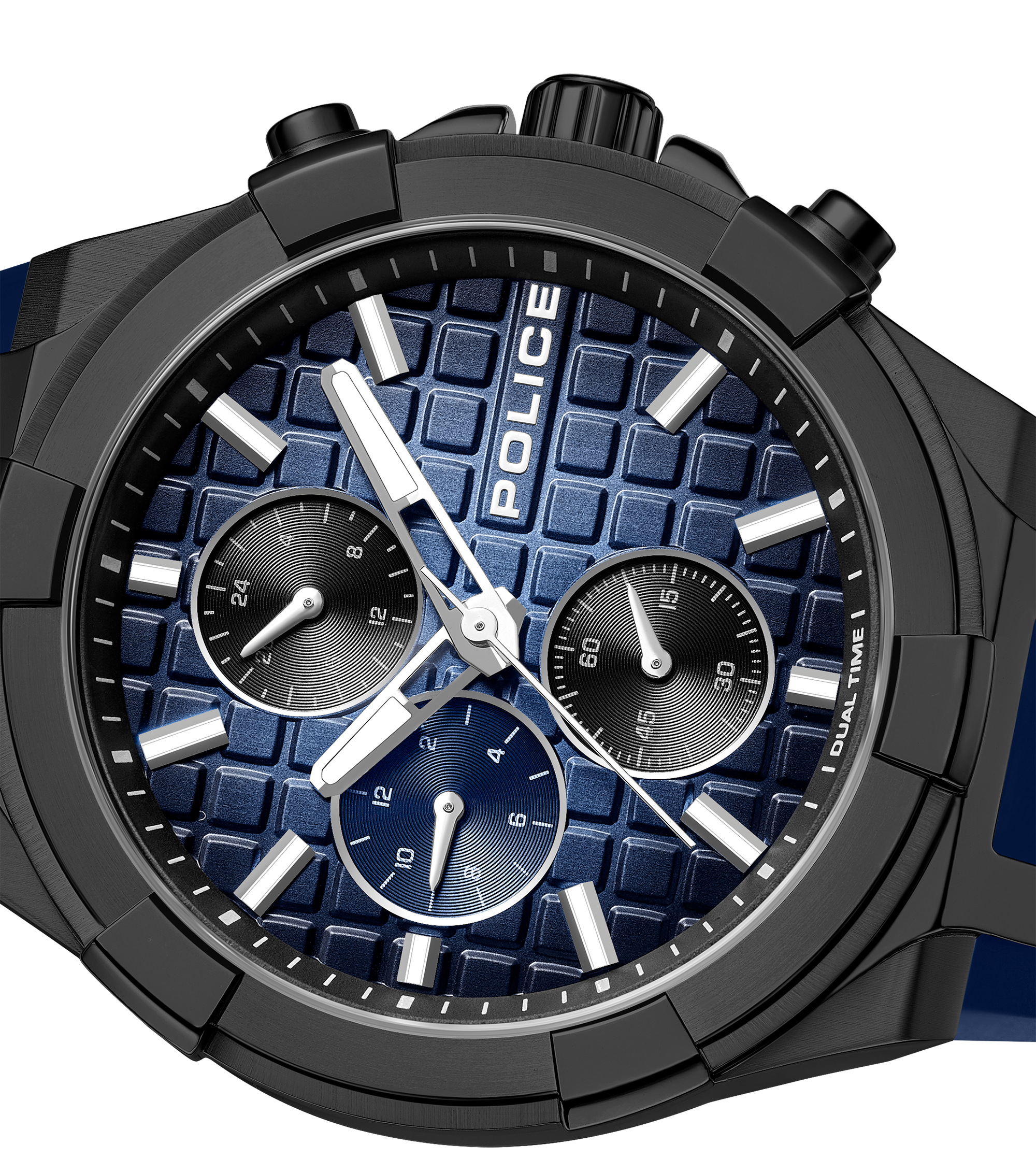 Police Case, Black To Blue Dial, Blue Silicon watch