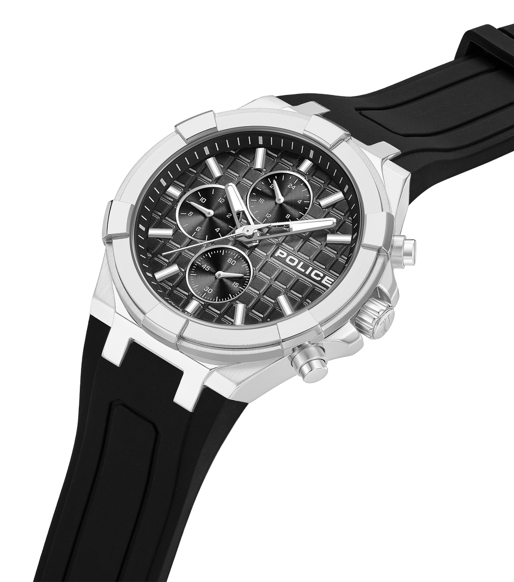 Police Case, Black To Charcoal Dial, Black Silicon Watch