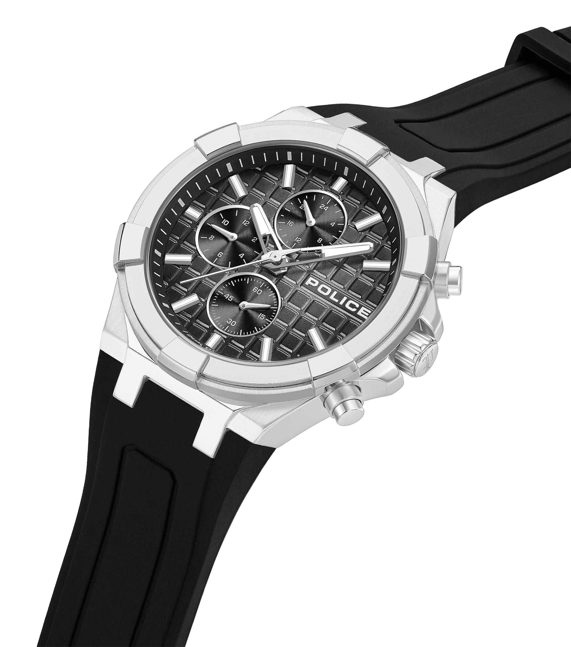Police Case, Black To Charcoal Dial, Black Silicon Watch