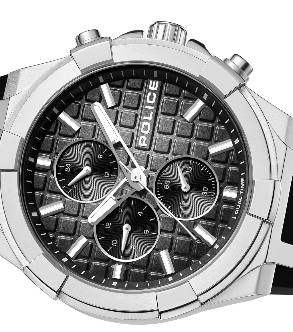 Police Case, Black To Charcoal Dial, Black Silicon Watch