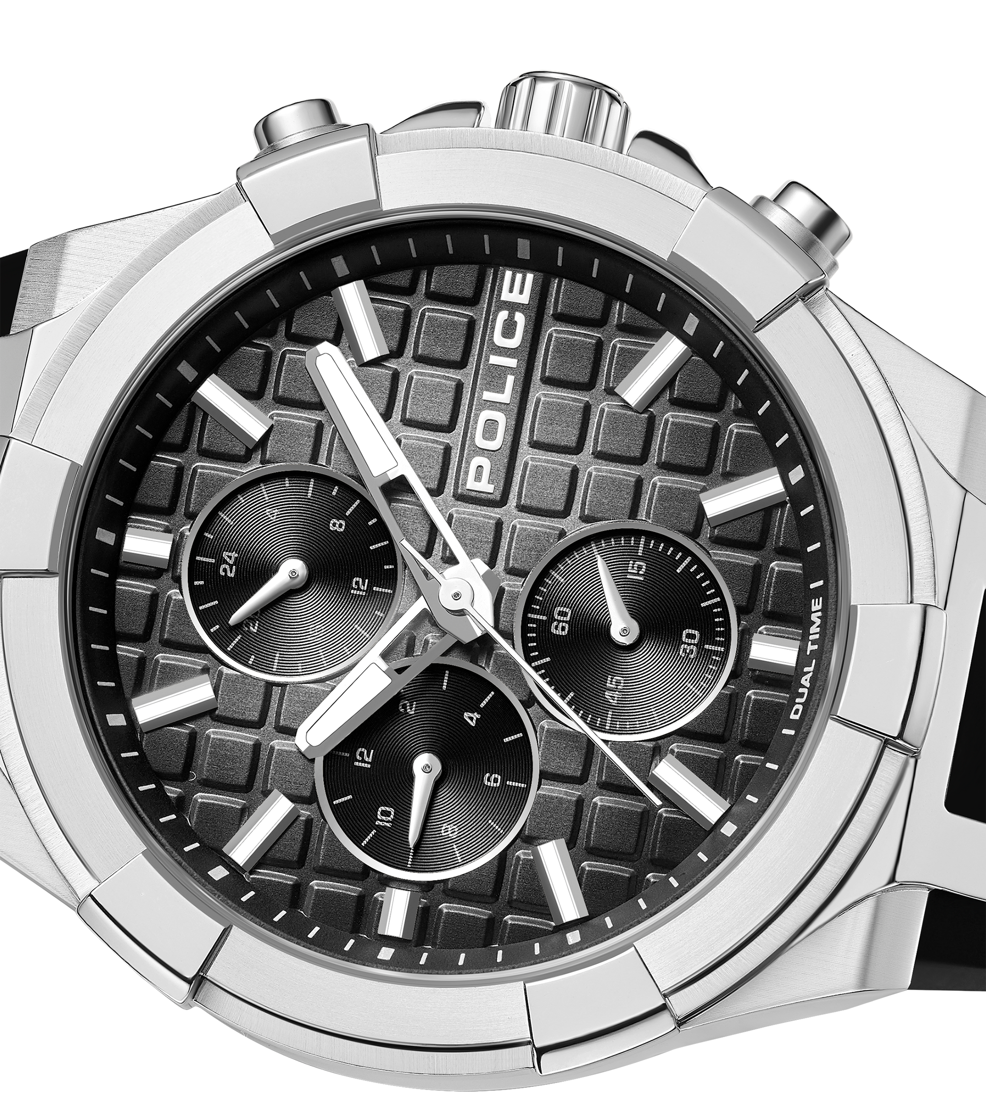 Police Case, Black To Charcoal Dial, Black Silicon Watch