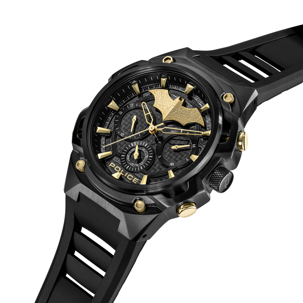 Police Batman Men’s Black & Gold Multifunction Silicone Watch