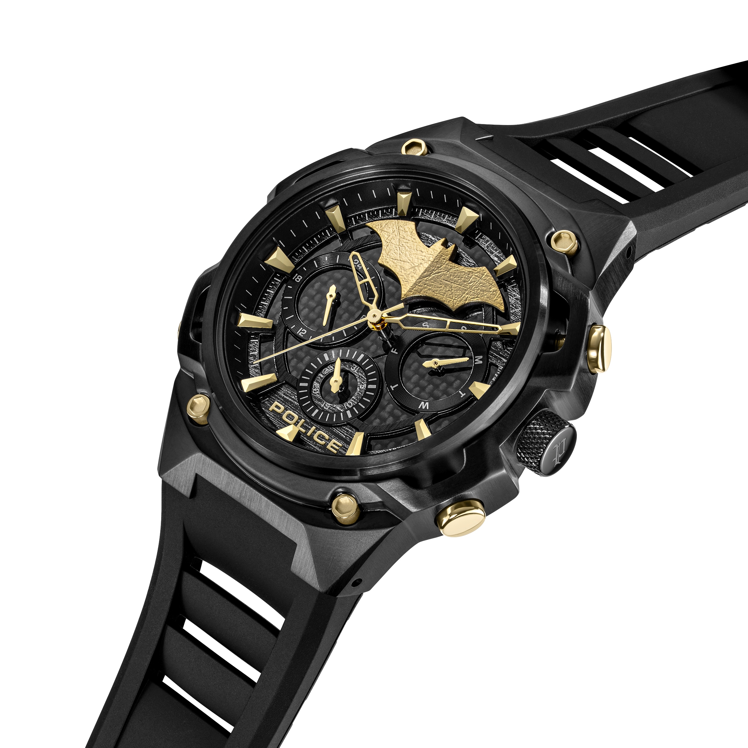 Police Batman Men’s Black & Gold Multifunction Silicone Watch