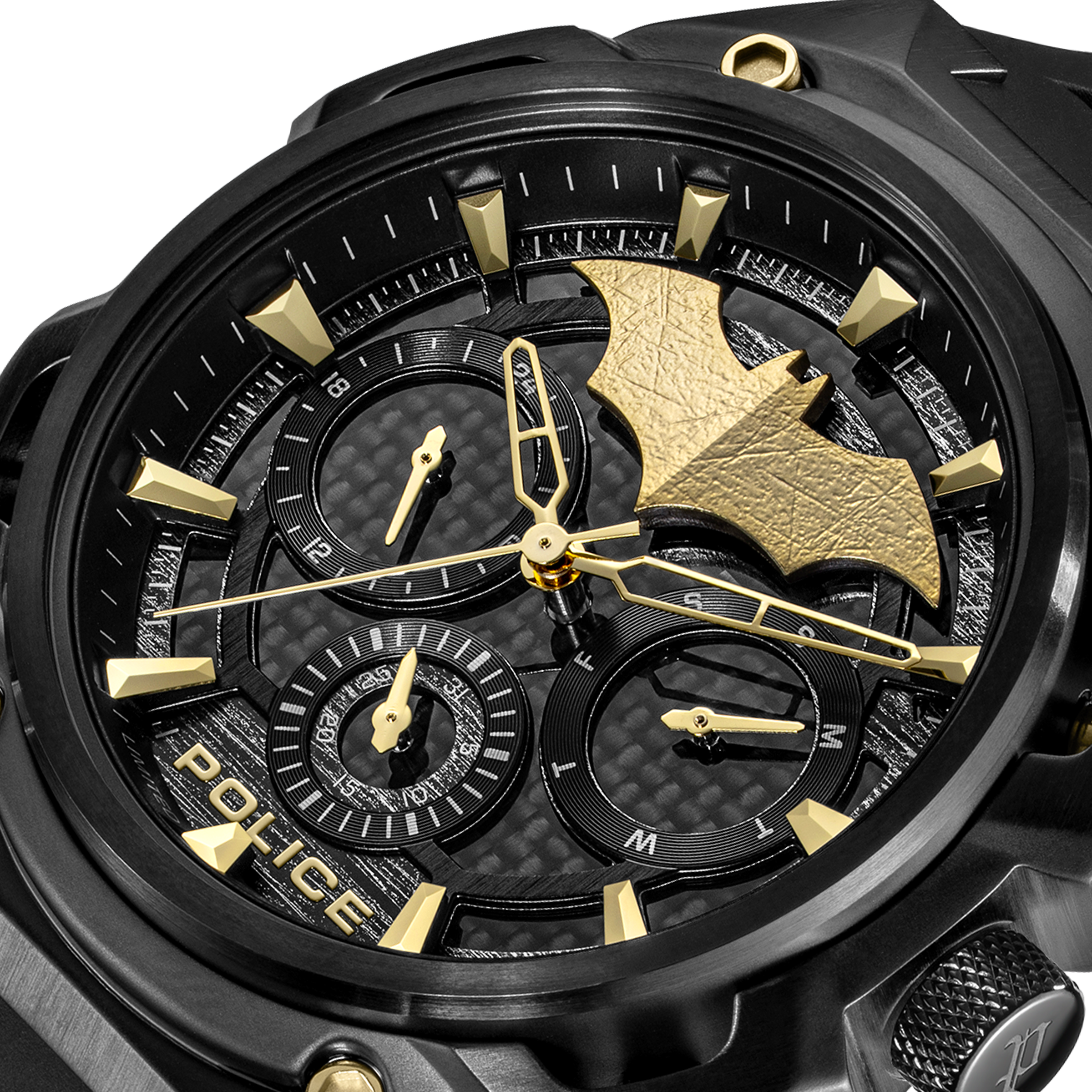 Police Batman Men’s Black & Gold Multifunction Silicone Watch