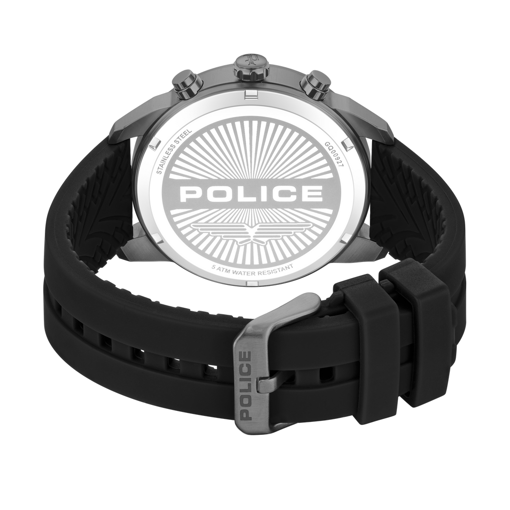 Police Green Dial Chronograph Watch Gunmetal Case Black Silicone Strap