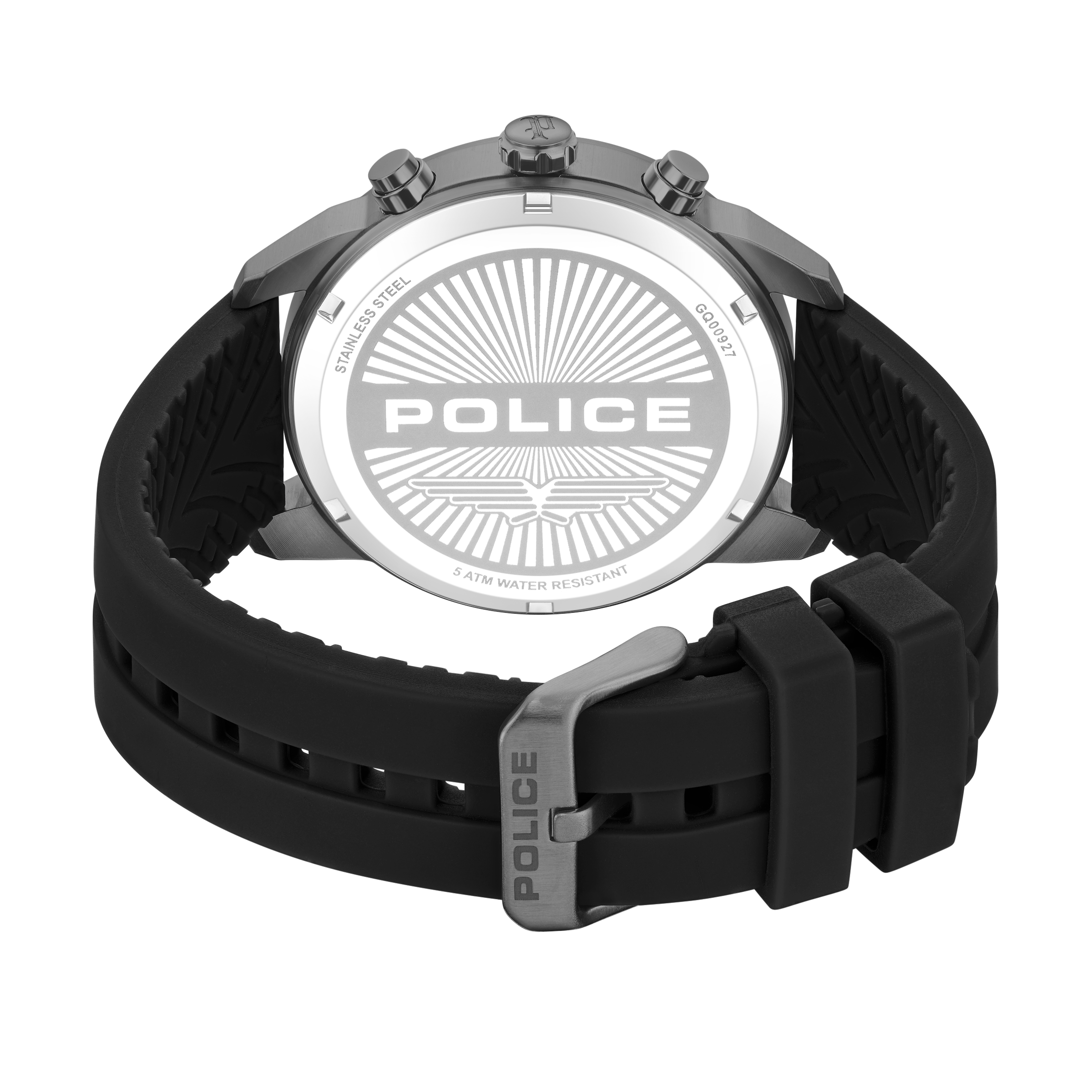 Police Green Dial Chronograph Watch Gunmetal Case Black Silicone Strap